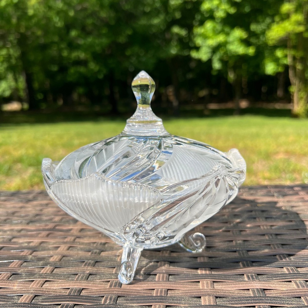 Beyer Bleikristall Crystal Footed Candy Dish With Lid Frosted